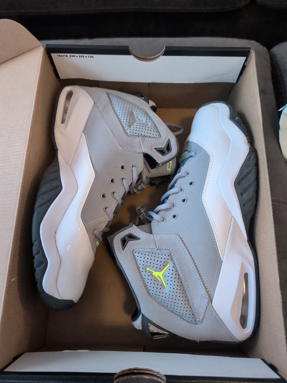 Jordan Men's Gray, White & Neon Yellow Jumpman Basketball Sneakers